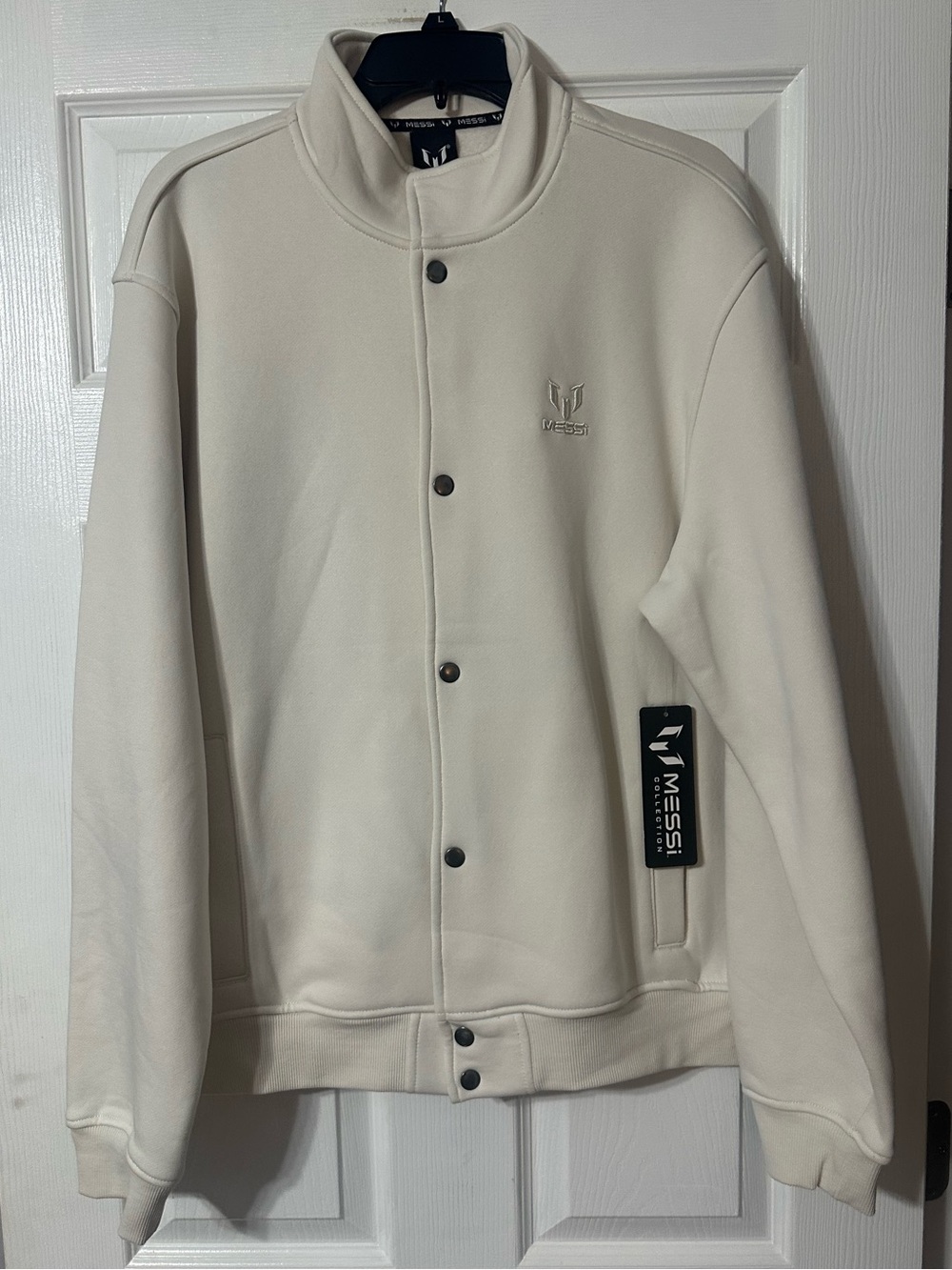 NWT Men’s Messi Collection Cream Snap-Front Jacket - Minimalist Style Size Large
